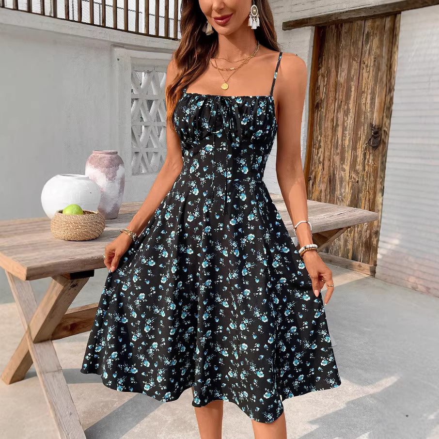 Floral printed slit dress