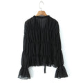 V-neck pleated strap long sleeved top