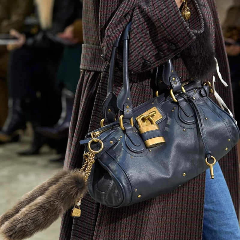Vintage Distressed Padlock Bag Fashionable Handheld Crossbody Bag for Women