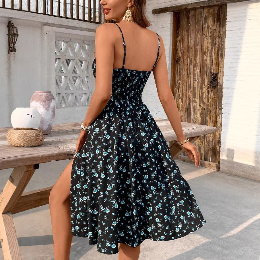 Floral printed slit dress