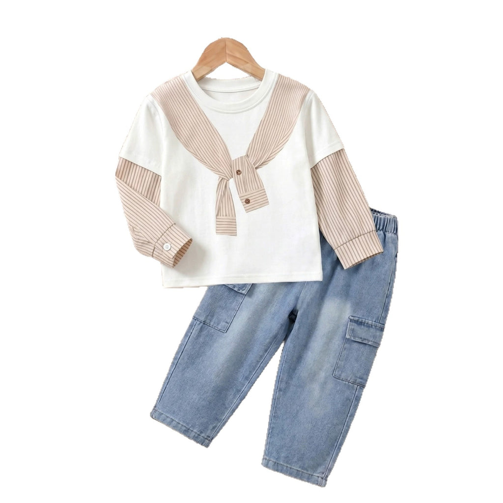 tripe Shoulder Cape Mock Two-Piece Set for Boys