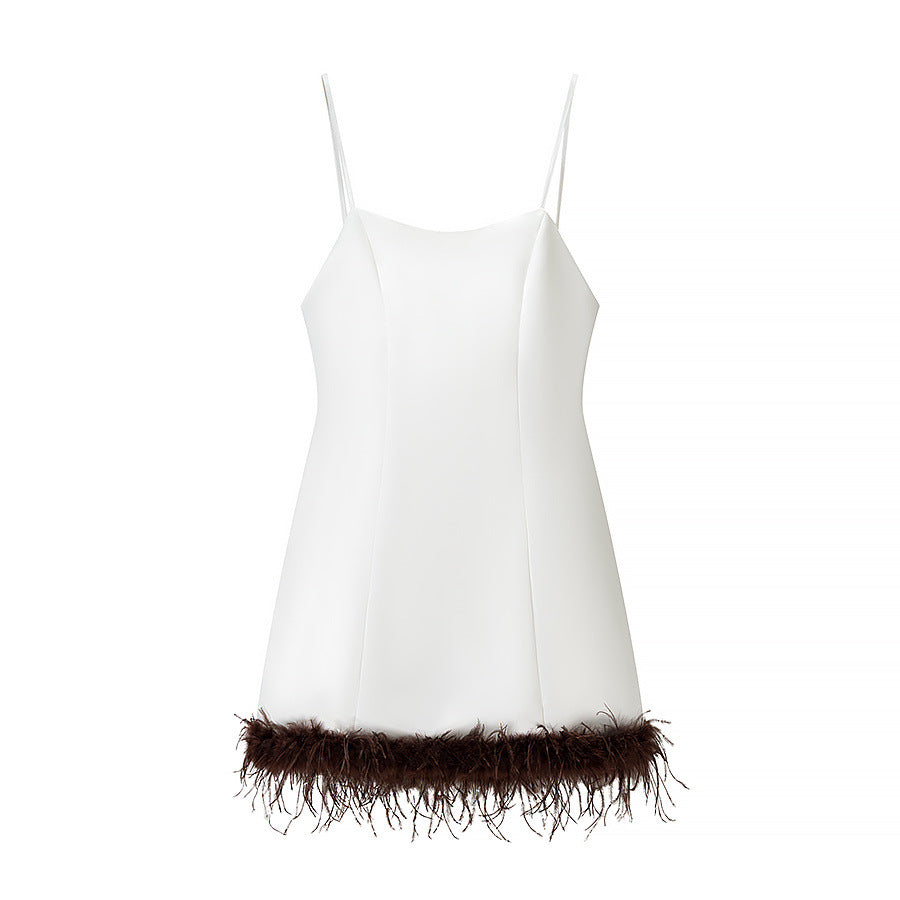 Casual versatile fur patchwork camisole dress