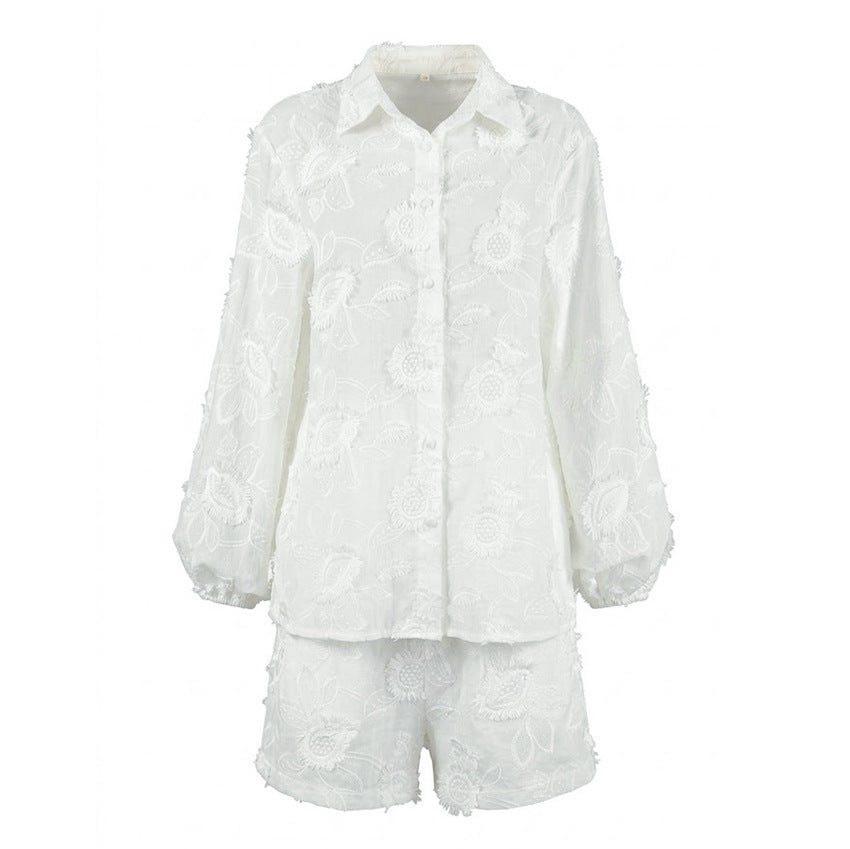 Embroidered shirt shorts set