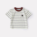 Color-Blocked Collar Striped Short Sleeve Top and Lightweight Simple Denim Shorts Two-Piece Set