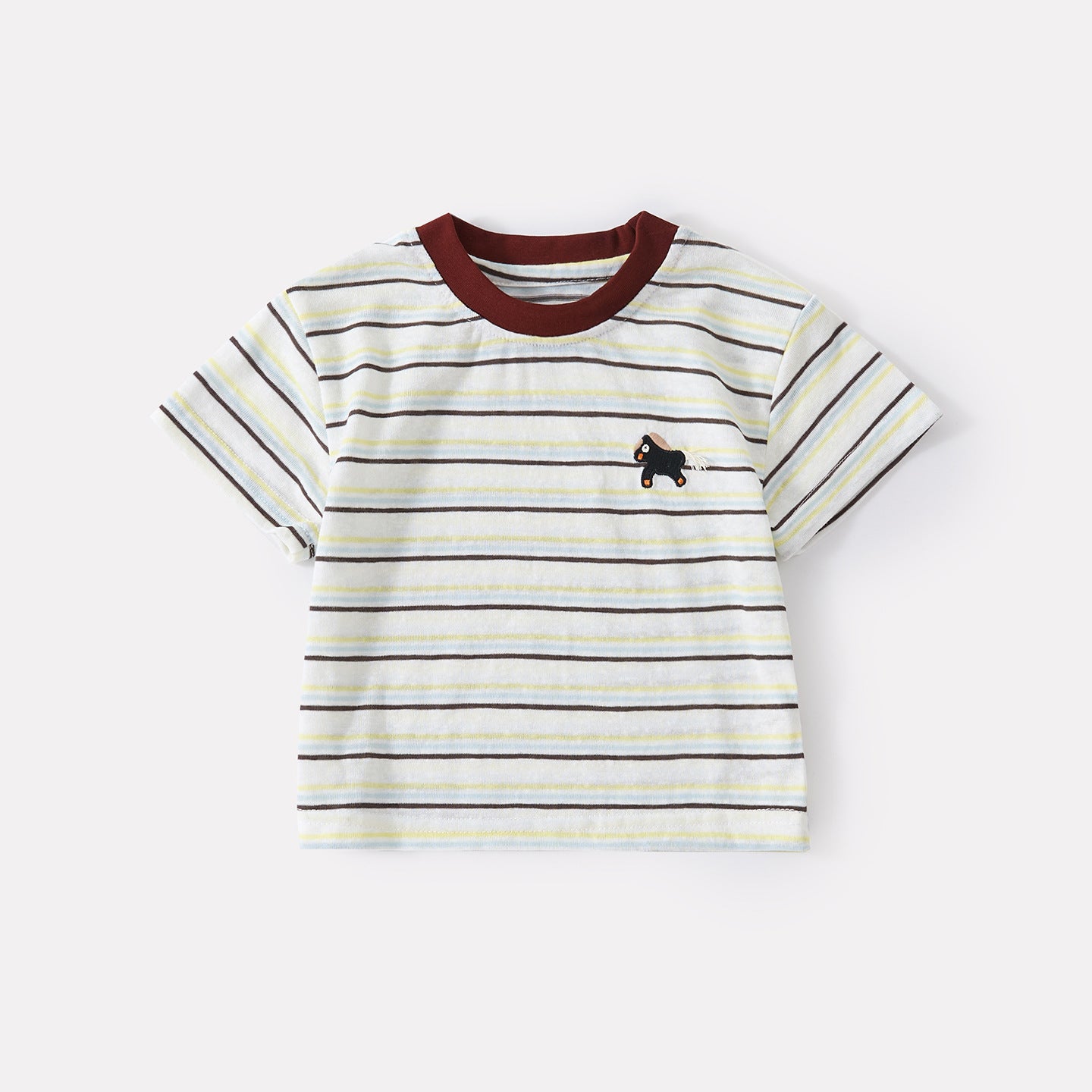 Color-Blocked Collar Striped Short Sleeve Top and Lightweight Simple Denim Shorts Two-Piece Set