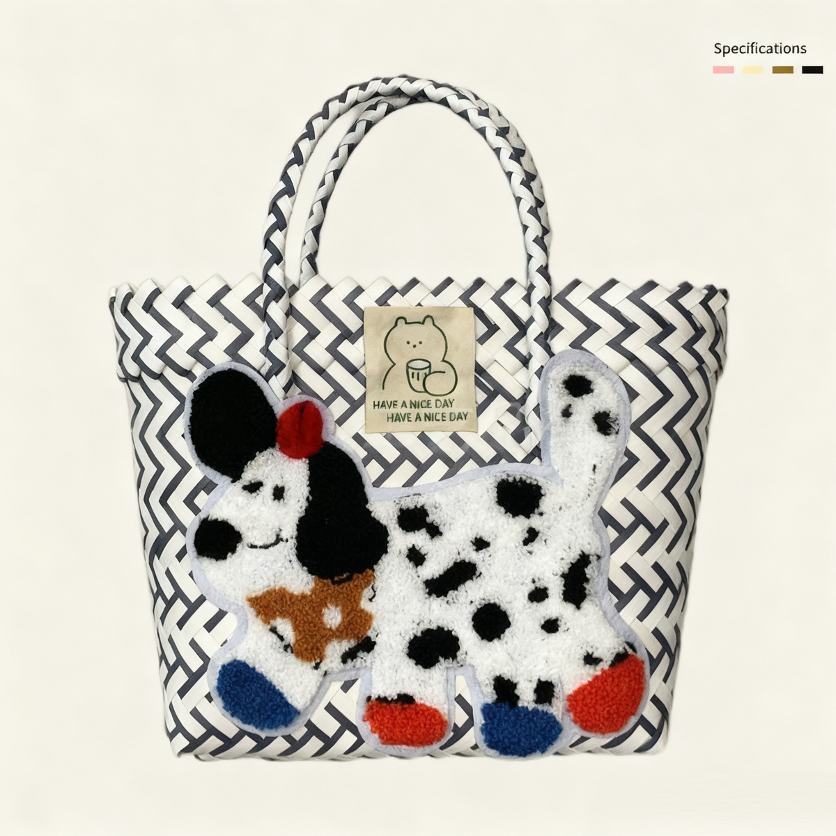 Large capacity sausage dog hand woven cabbage basket rattan woven handbag office miscellaneous carry bag picnic women's bag