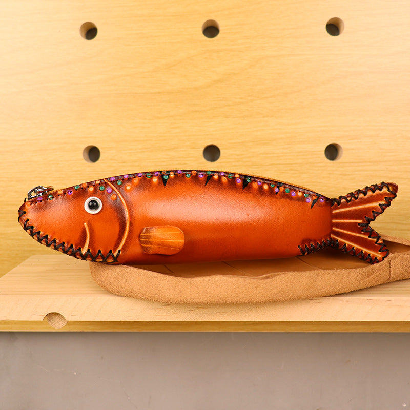 Creative Leather Pen Pouch with Large Capacity, Minimalist and Elegant Design, Vintage Hand-Drawn Style, Genuine Top-Grain Leather, Ideal Gift for Stationery Lovers