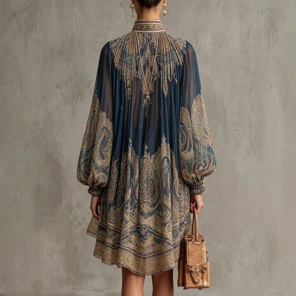 Printed Long Sleeve High Neck Loose Dress eprolo
