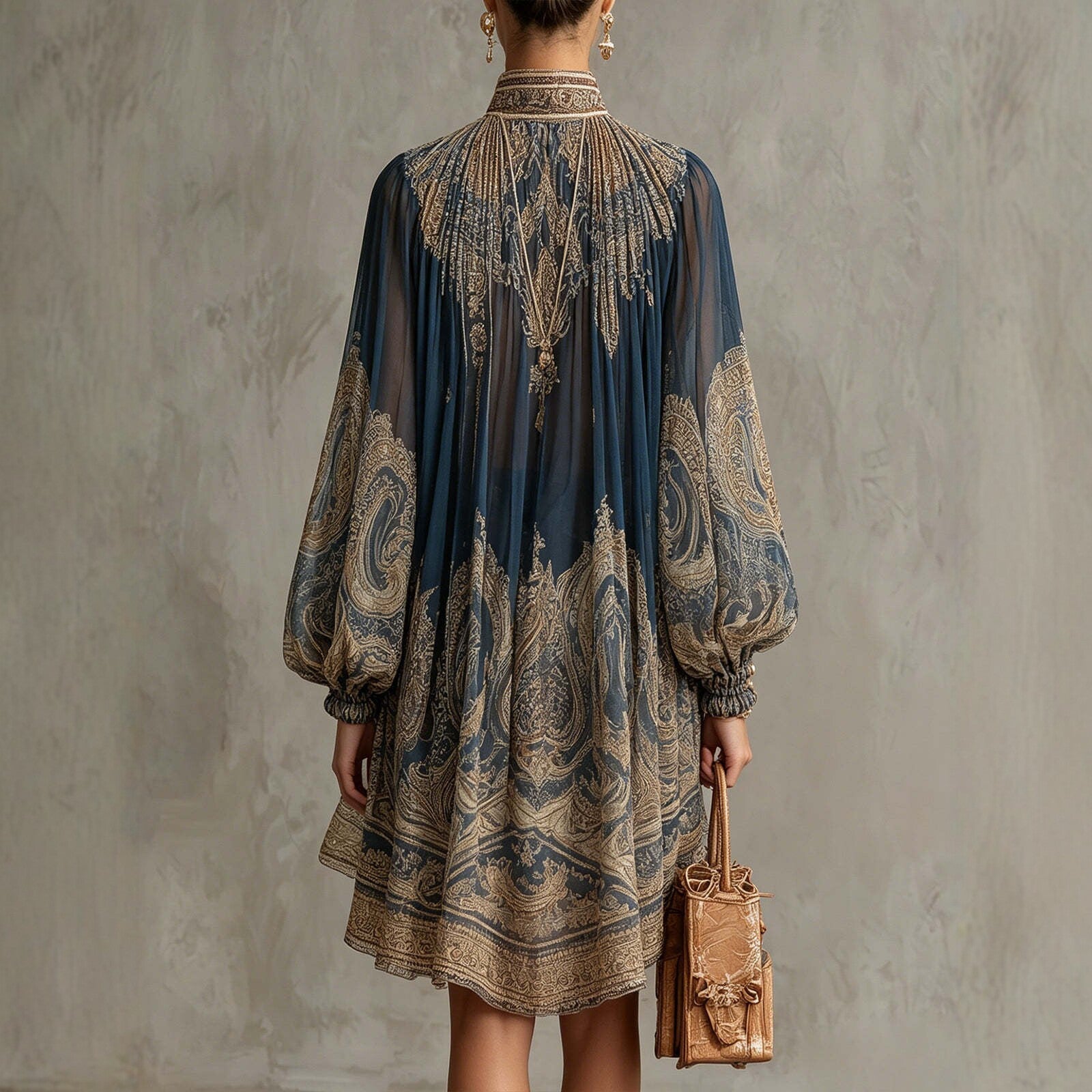 Printed Long Sleeve High Neck Loose Dress eprolo