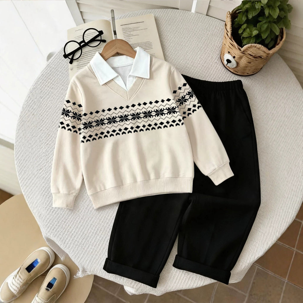 Boy's  Two-Piece V-Neck Sweatshirt Long Sleeve Casual Pants