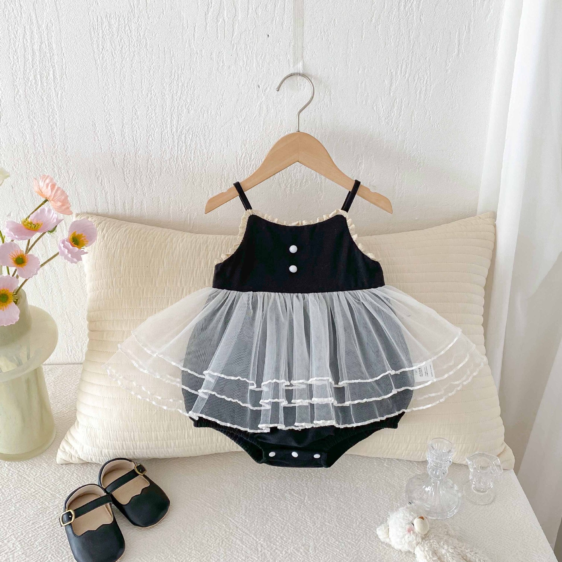 Cute Lace Trim Sleeveless Romper for Baby Girls, Summer Lightweight Onesie with Skirt Design eprolo