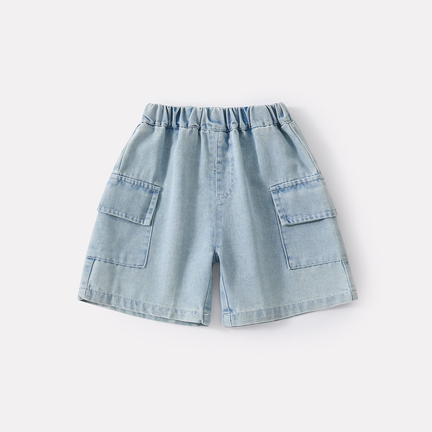 Color-Blocked Collar Striped Short Sleeve Top and Lightweight Simple Denim Shorts Two-Piece Set