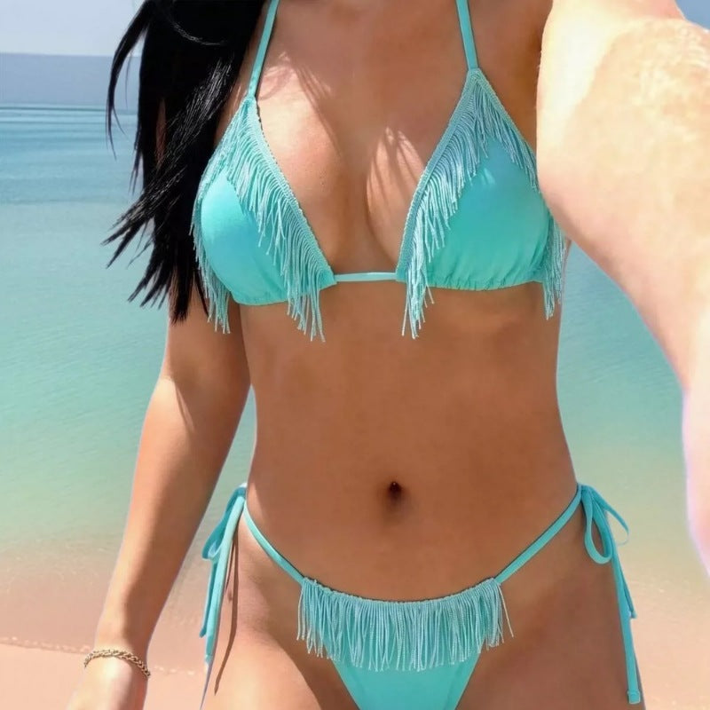 Solid color lace up split swimsuit eprolo
