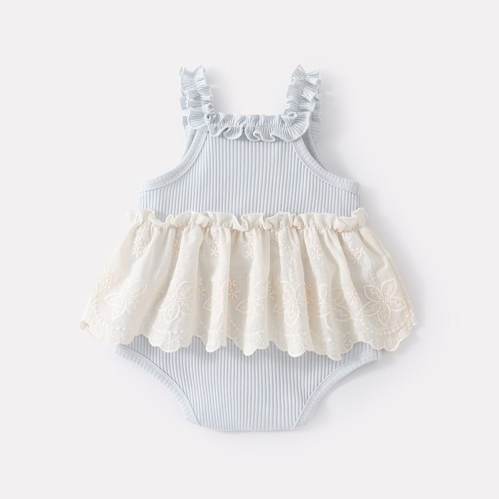 Lightweight Knit Sleeveless Romper Baby Stylish Versatile Sweet Patchwork Strap Bodysuit