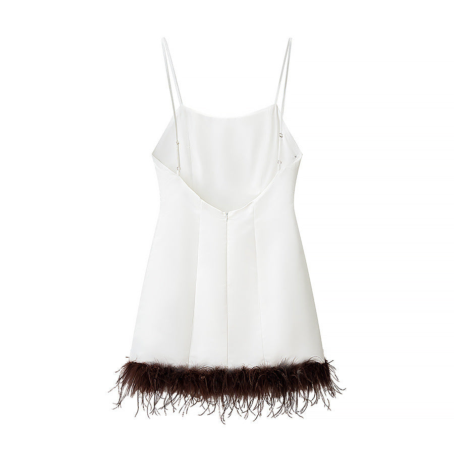Casual versatile fur patchwork camisole dress