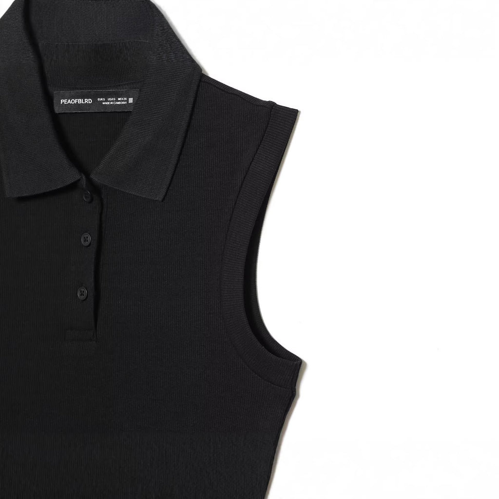 Sleeveless solid color lapel knitted patchwork A-line vest dress