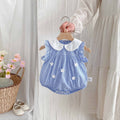 Cotton A-Class Sleeveless Blue and White Striped Fresh Baby Romper for Girls, Sweet Turn-Down Collar Bodysuit Summer Clothing eprolo