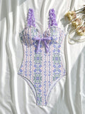 Floral Print Ruffled One-Piece Swimsuit with Tie-Back