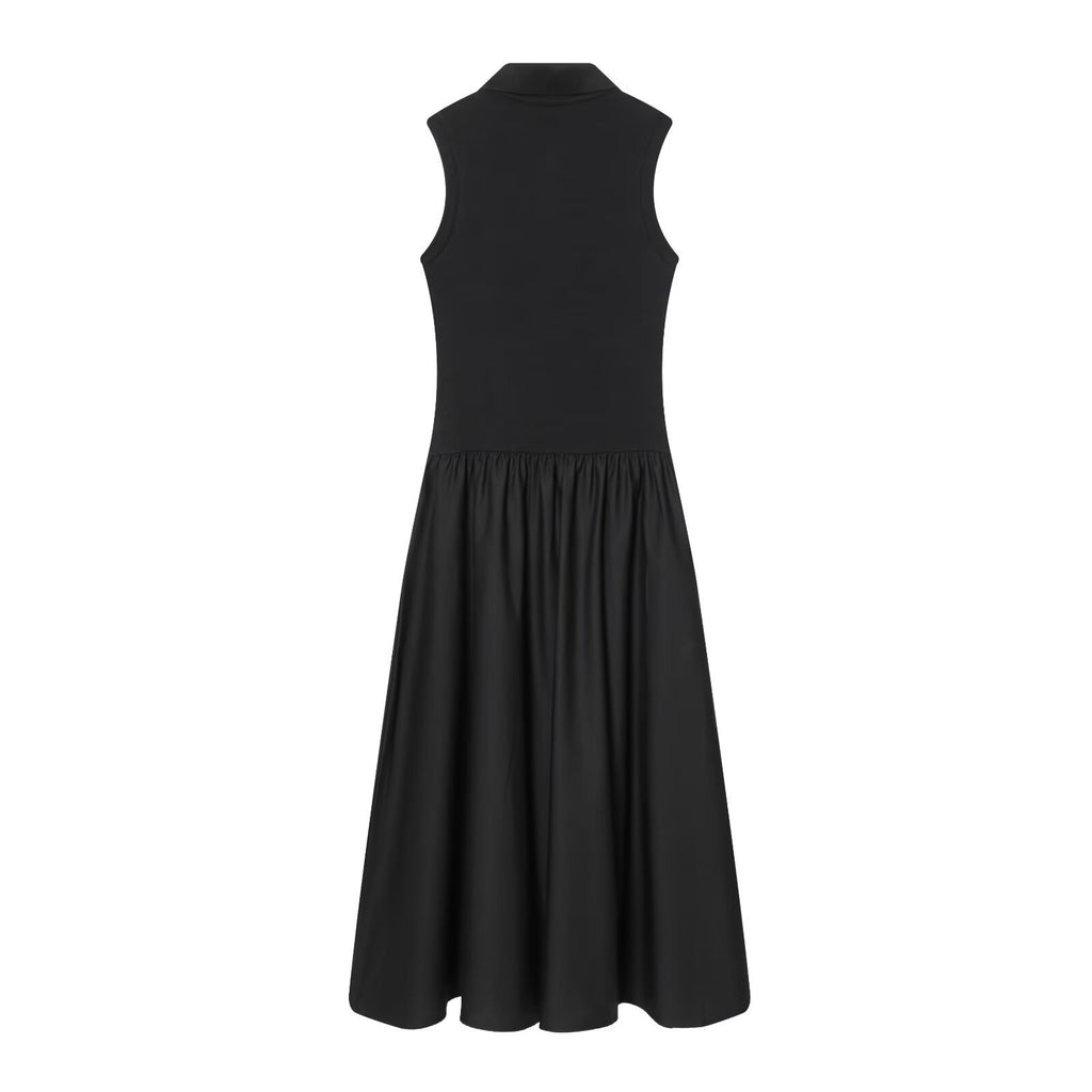 Sleeveless solid color lapel knitted patchwork A-line vest dress