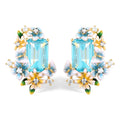 E4044 Gold Flower Stud Earrings Crystal Rhinestone Claw Setting Romantic Party Women's Jewelry