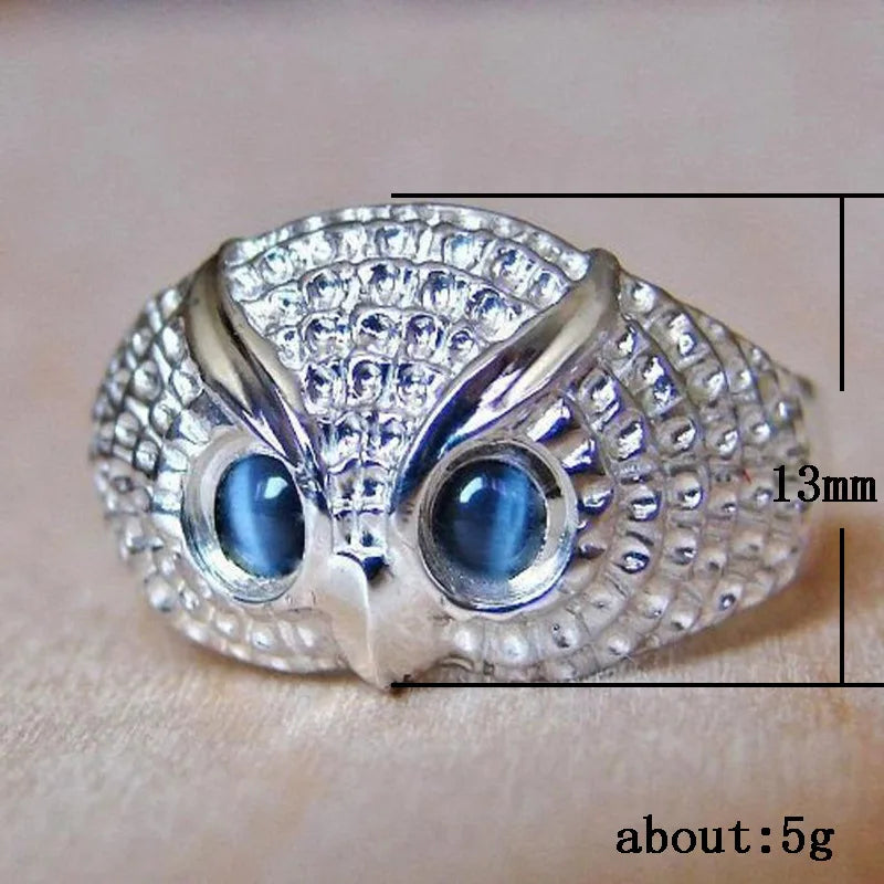Owl Shape Cocktail Ring With Blue Cubic Zirconia Stones Pave Setting Unisex Fashion Jewelry Gift For Her Or Him