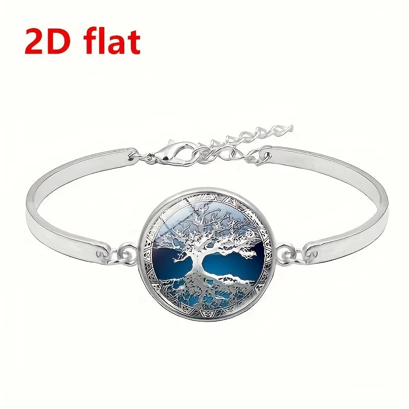 2D Flat, 2D Flat Fashion Charms Celtic Tree of Life Glass Alloy Cabochon Necklace & Earrings & Bangle Set(Totally 4pcs) Jewelry