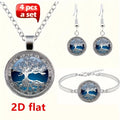 2D Flat, 2D Flat Fashion Charms Celtic Tree of Life Glass Alloy Cabochon Necklace & Earrings & Bangle Set(Totally 4pcs) Jewelry