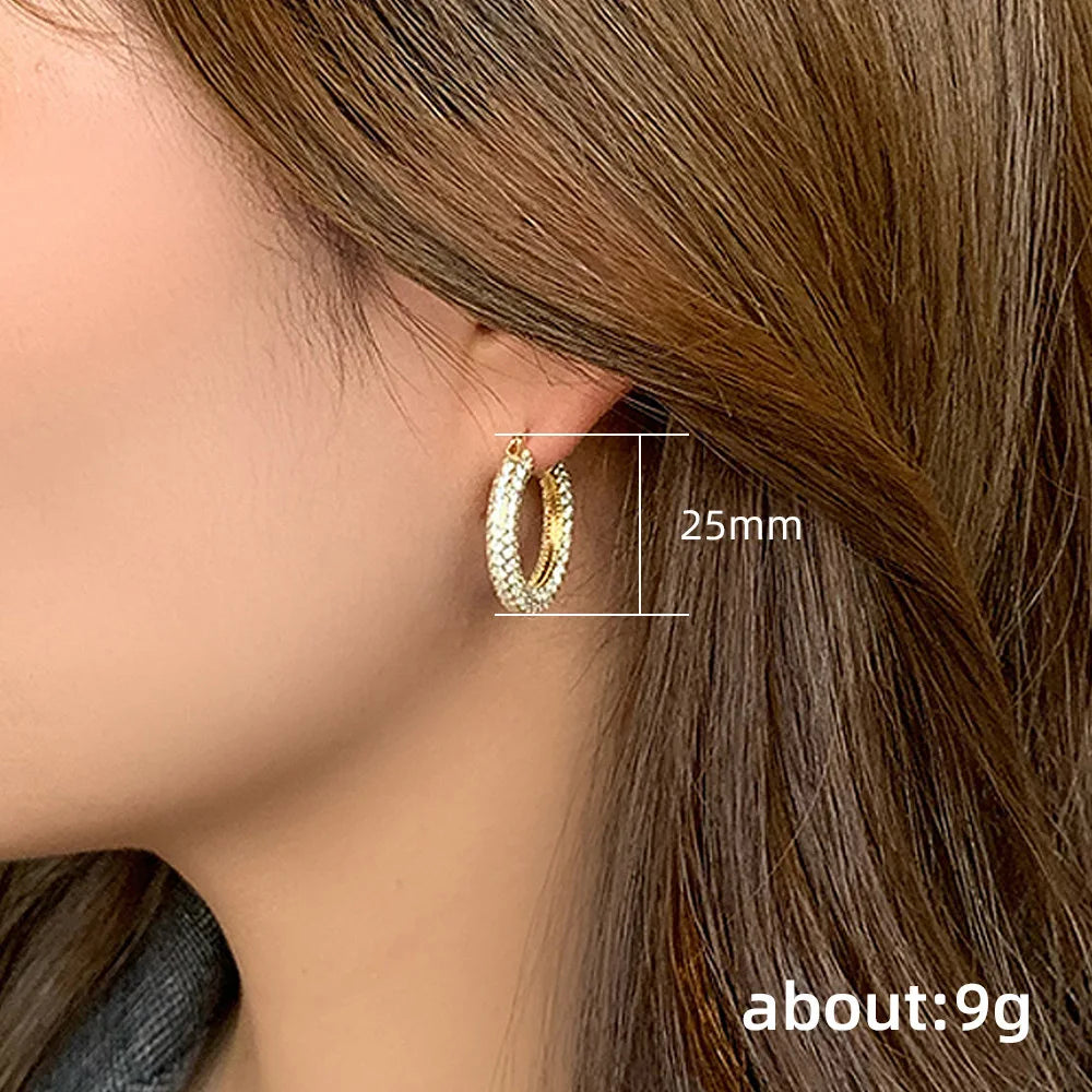Luxury Gold Plated Hoop Earrings With Crystal Rhinestones For Women Party Jewelry 22k Plated Channel Setting Style