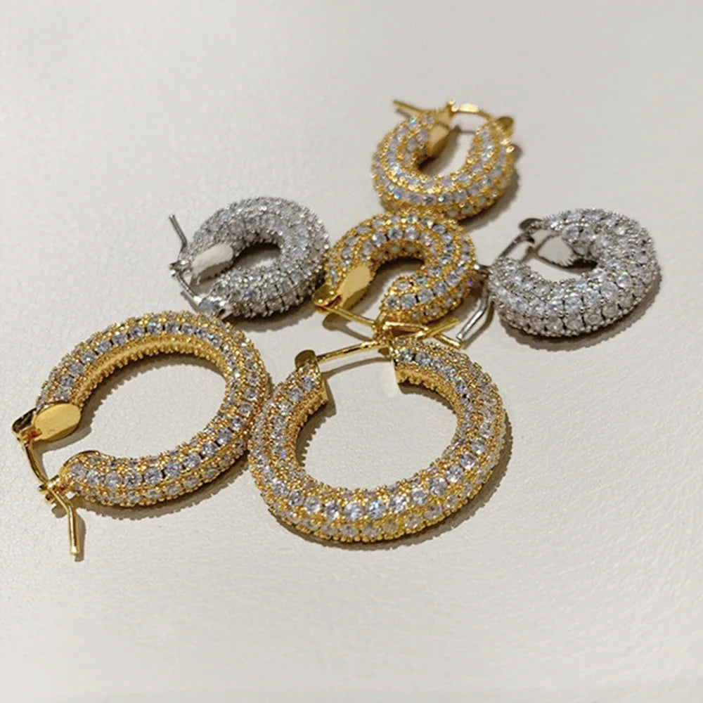 Luxury Gold Plated Hoop Earrings With Crystal Rhinestones For Women Party Jewelry 22k Plated Channel Setting Style