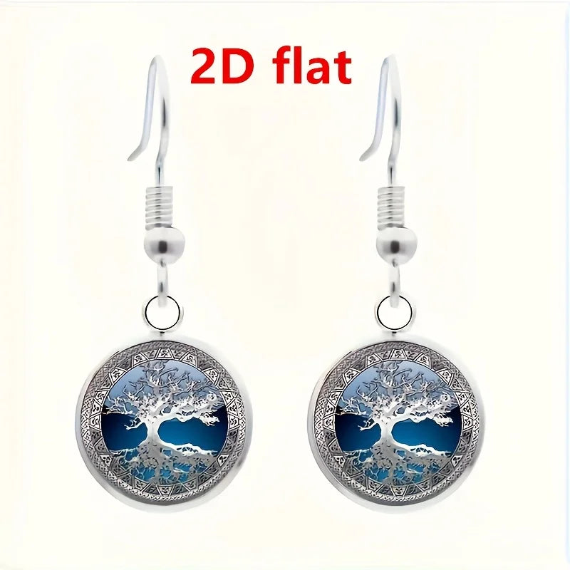 2D Flat, 2D Flat Fashion Charms Celtic Tree of Life Glass Alloy Cabochon Necklace & Earrings & Bangle Set(Totally 4pcs) Jewelry