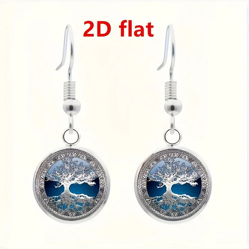 2D Flat, 2D Flat Fashion Charms Celtic Tree of Life Glass Alloy Cabochon Necklace & Earrings & Bangle Set(Totally 4pcs) Jewelry