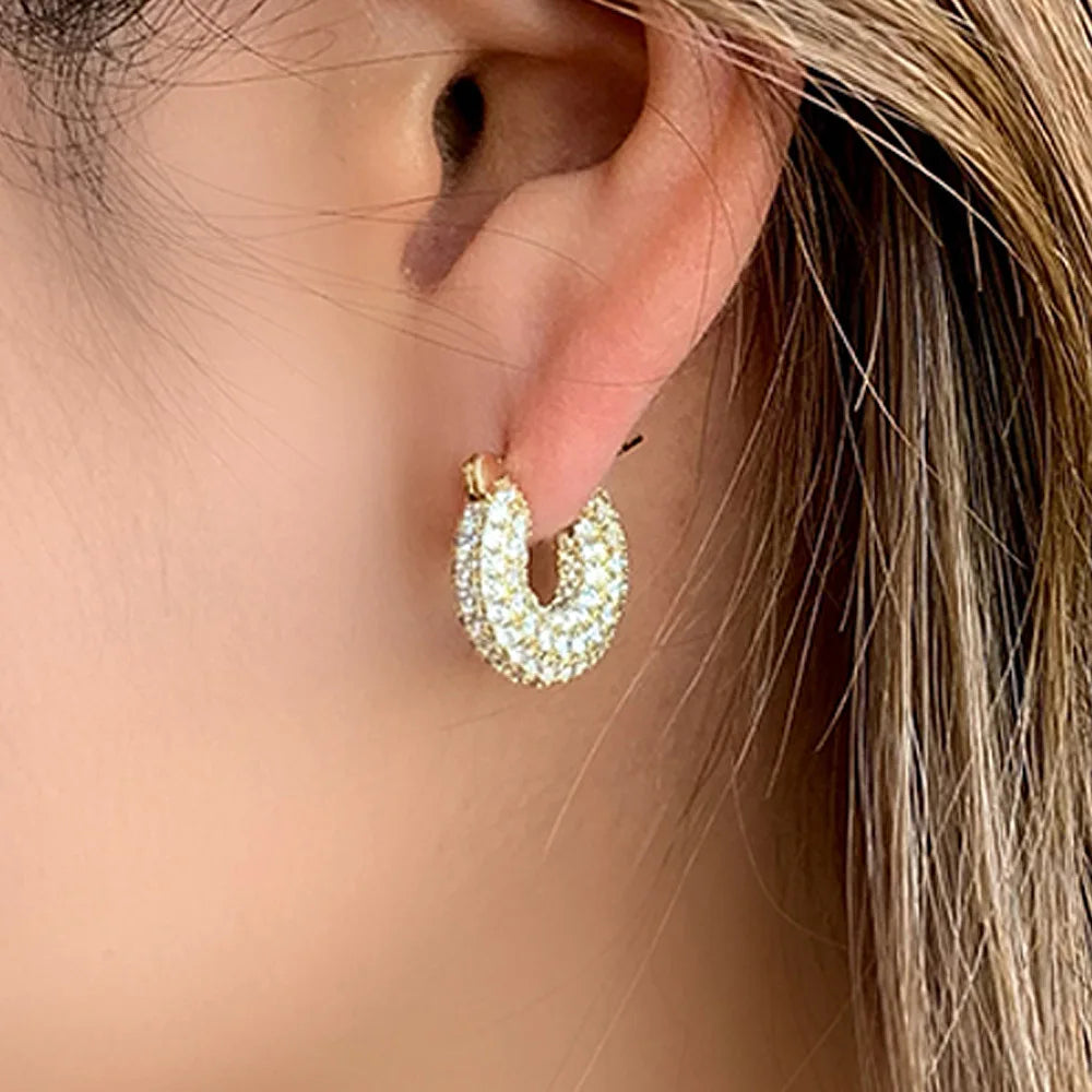 Luxury Gold Plated Hoop Earrings With Crystal Rhinestones For Women Party Jewelry 22k Plated Channel Setting Style