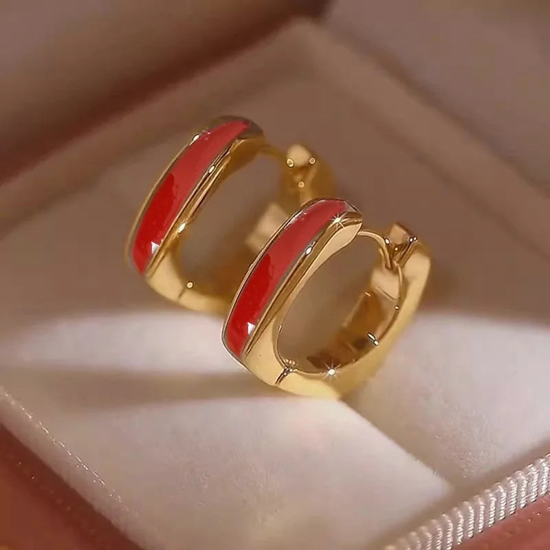 E4766 Huggie Earrings Gold Plated Zinc Alloy Red Main Stone Classic Unisex Fashion Jewelry