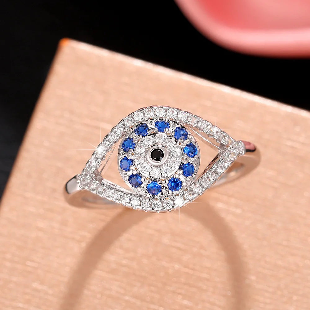 Q135 Silver Ring With Sapphire And Diamond Eye Design Unisex Gift Jewelry