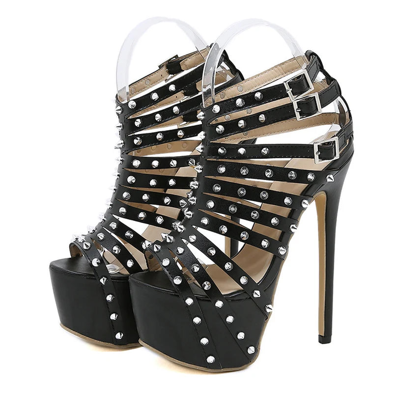 2025 New Summer Platform High Heels Sandals Women Sexy Peep Toe Pumps Fashion Rivet Decoration Ladies Party Pole Dance Shoes