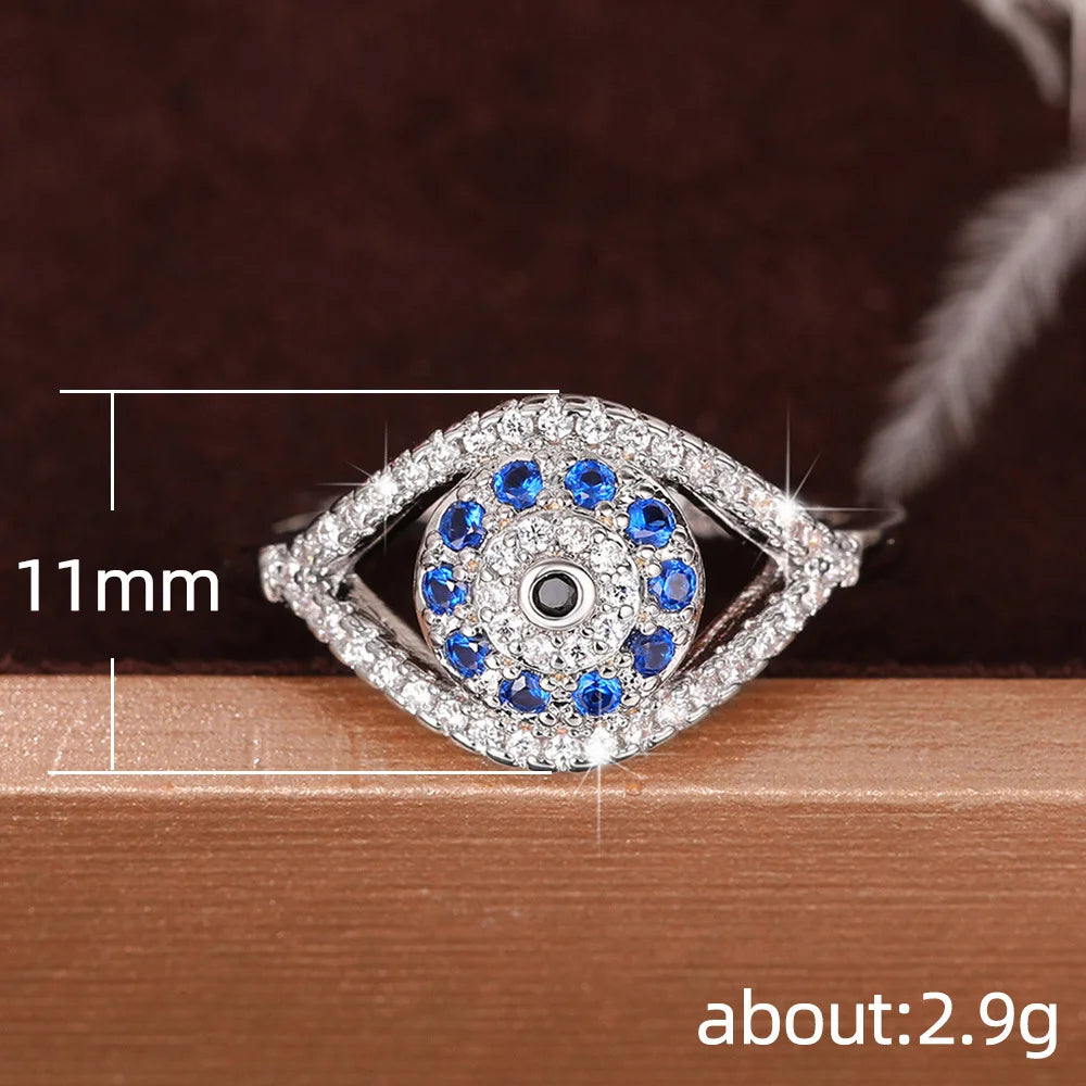 Q135 Silver Ring With Sapphire And Diamond Eye Design Unisex Gift Jewelry