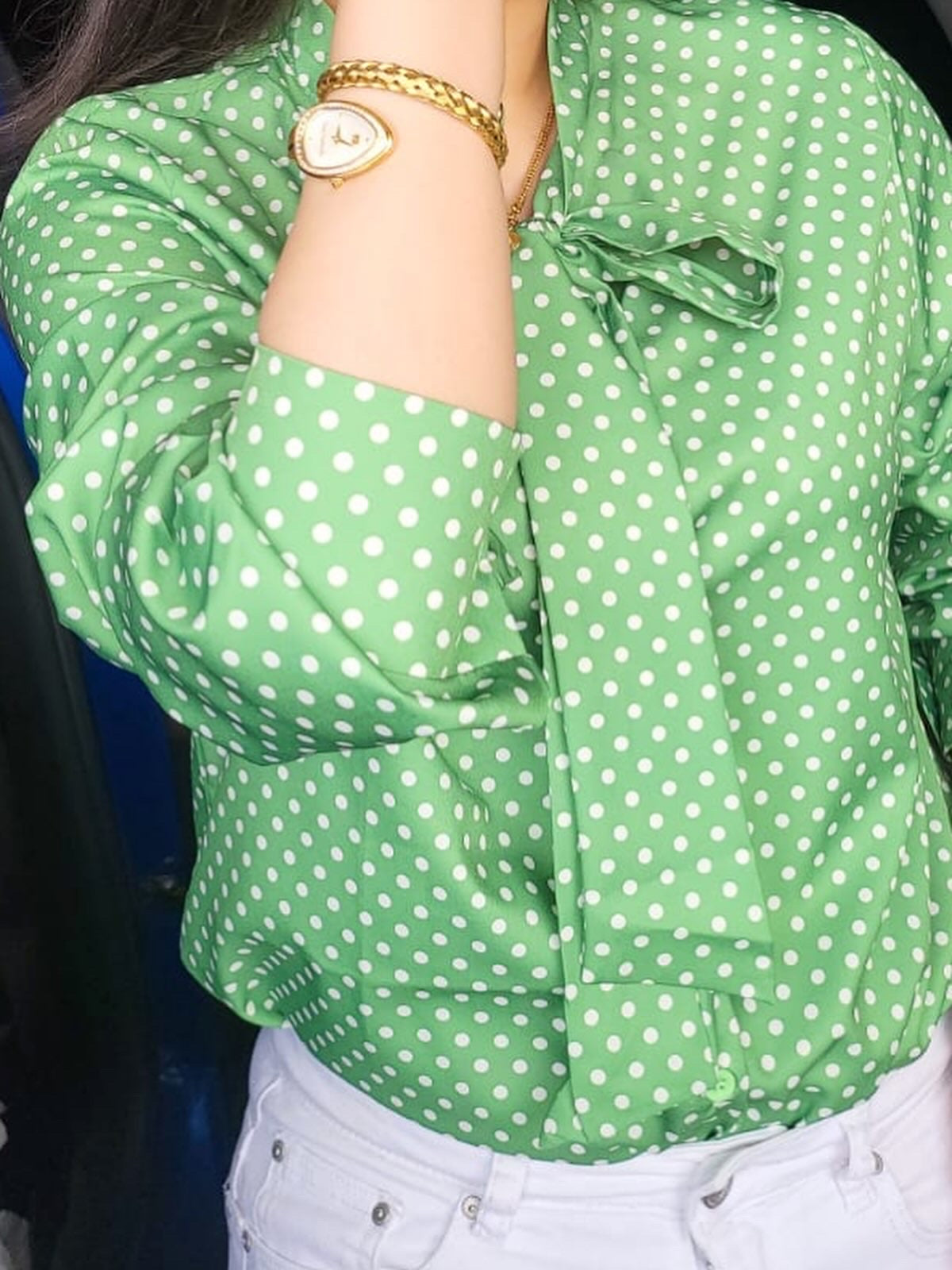 Women's Fashionable Polka Dot Shirt Casual Top