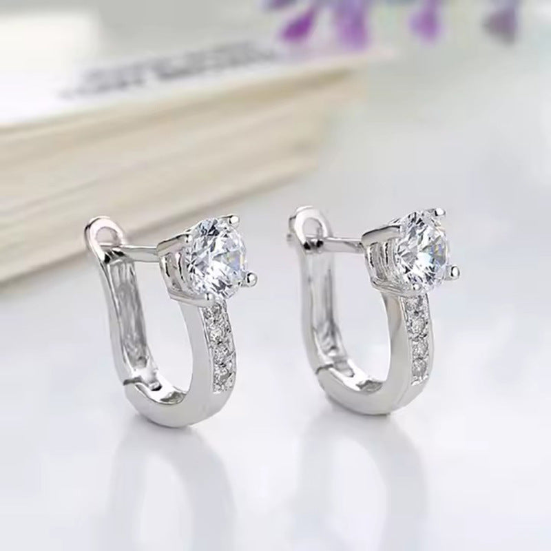 Copper Inlaid Zircon Classic U-Shaped Earrings For Women, Light Luxury Niche Design