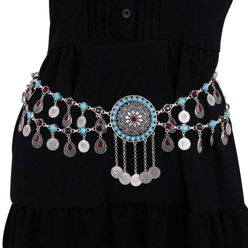 New cross-border fashion atmosphere Bohemian fashion retro exaggerated tassel waist chain headdress necklace direct sales
