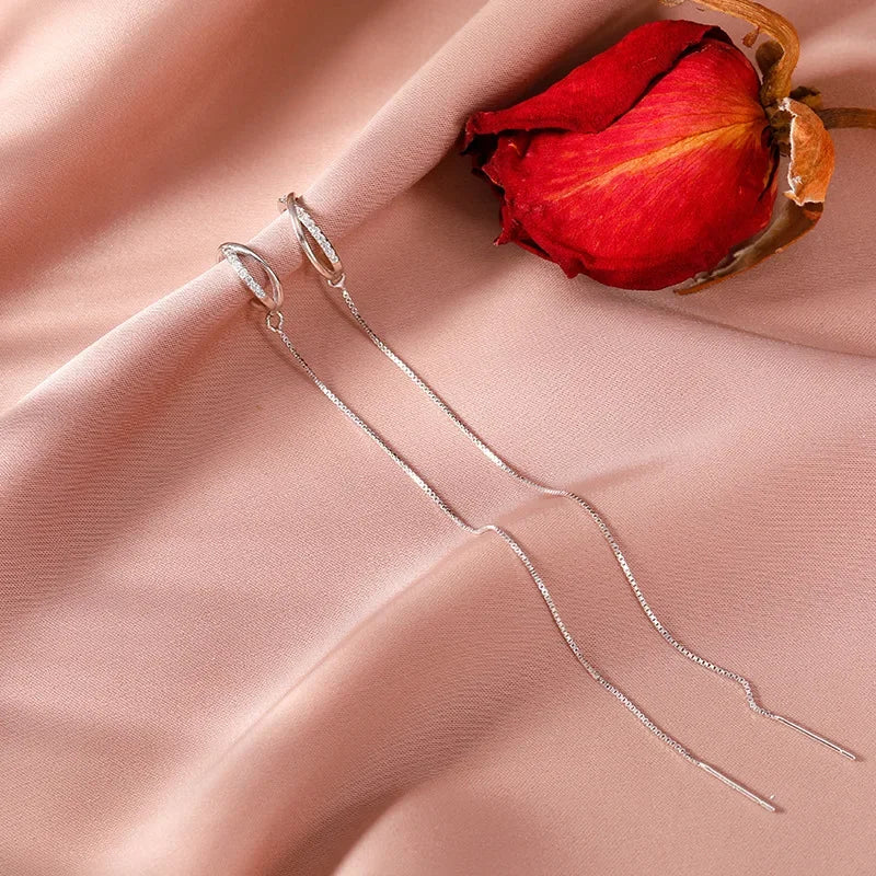 Sterling Silver Tassel Ear Clip Ear Wire One-piece Earrings Women's 2023 New Fashionable High-end Niche Design Ear Clip