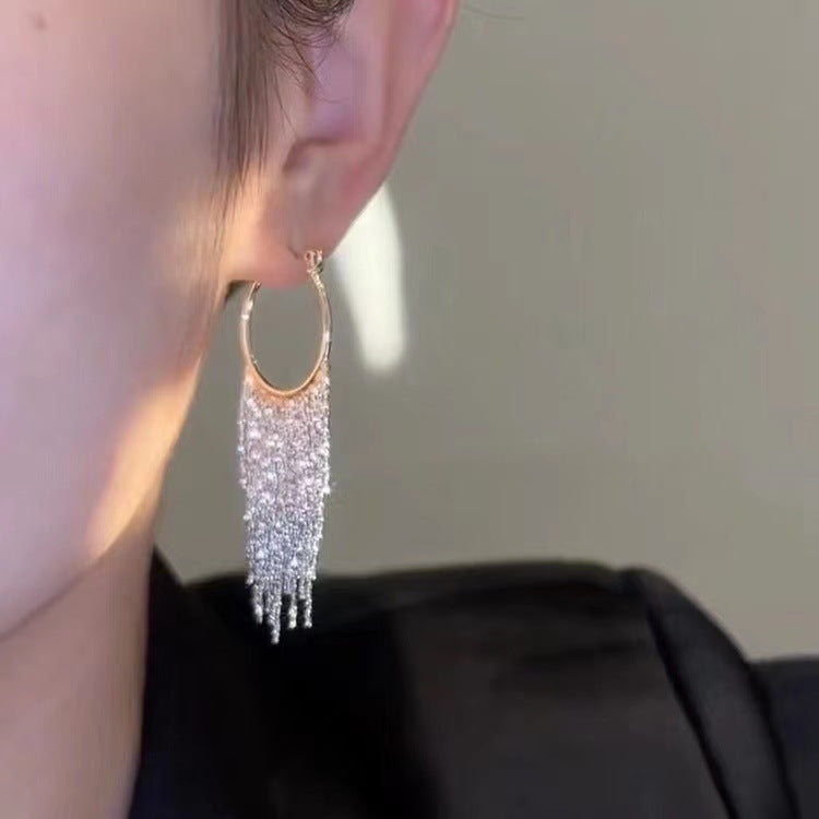 Circle Long Tassel Ear Ring Earrings Women's Round Face Slimming Elegant All-match High-end Niche Design New Earrings