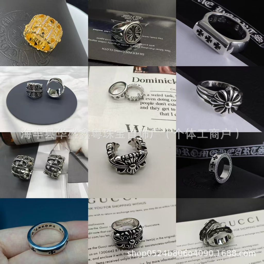 Copper Retro Full Diamond Cross Grave Ring Men And Women Cross Couple Ring Ring Wholesale
