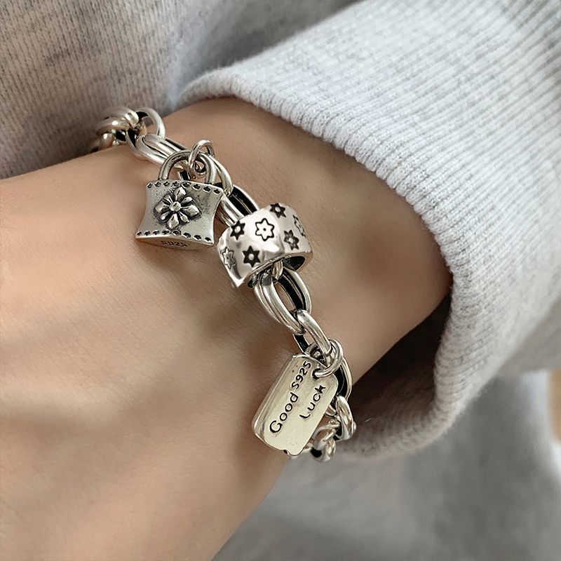 Six-pointed Star Old 925 Sterling Silver Bracelet Women's Autumn and Winter 2025 New Ins Niche Design Cold Style Couple Bracelet Rumanglobalcraft