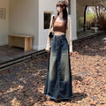 Women’s Vintage High-Waisted A-Line Denim Skirt with Fur Edge Rumanglobalcraft