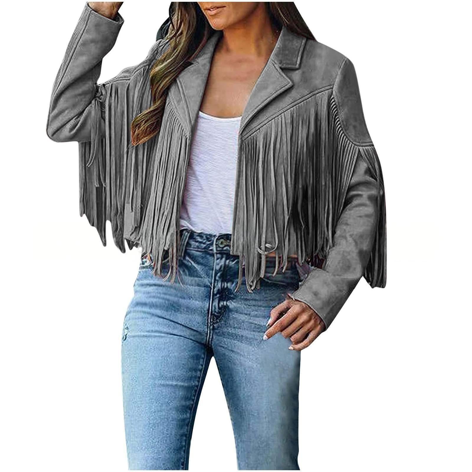 Cross-Border E-Commerce Amazon 2025 European And American Autumn And Winter Women's Short Pure Color Slim Deerskin Velvet Classic Tassel Jacket