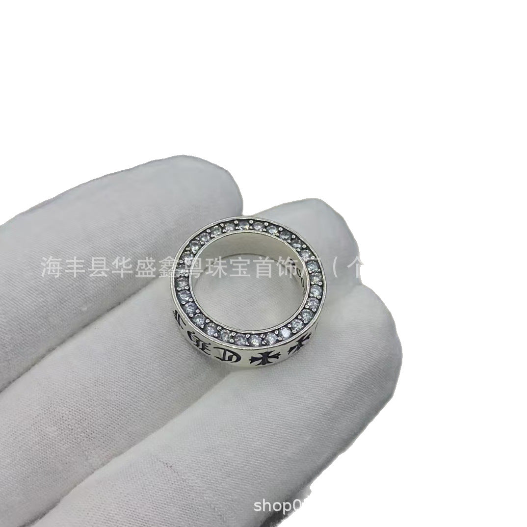 Copper Retro Full Diamond Cross Grave Ring Men And Women Cross Couple Ring Ring Wholesale