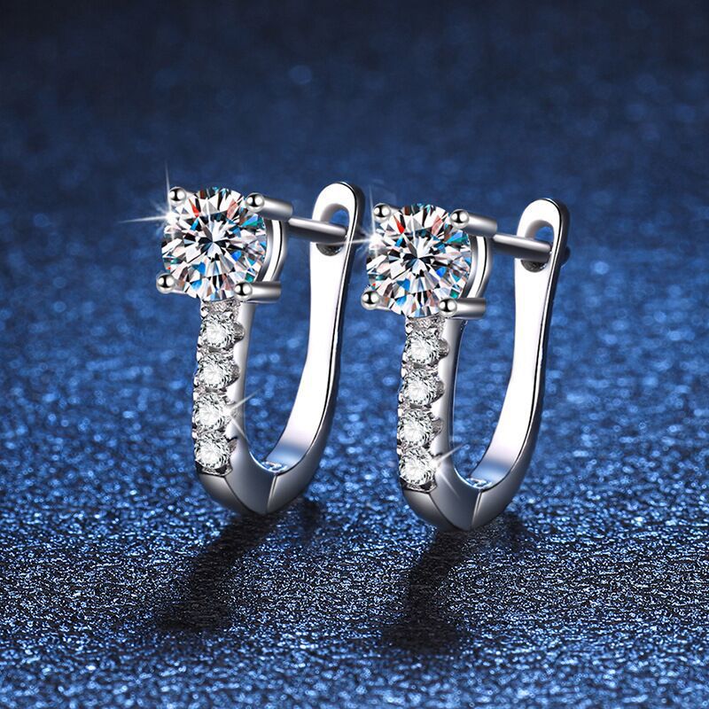 Copper Inlaid Zircon Classic U-Shaped Earrings For Women, Light Luxury Niche Design
