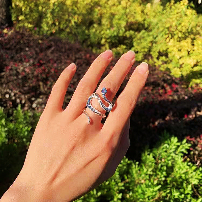 Snake Ring Female Topaz Fashion Personality Cool Wind Men's Light Luxury Open Adjustable Ring Senior