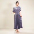 2025 French-Style Gentle and Elegant Pleated Dress for Women, Designed with a Waist-Cinching Effect to Make You Look Slimmer, Short-Sleeve Dress
