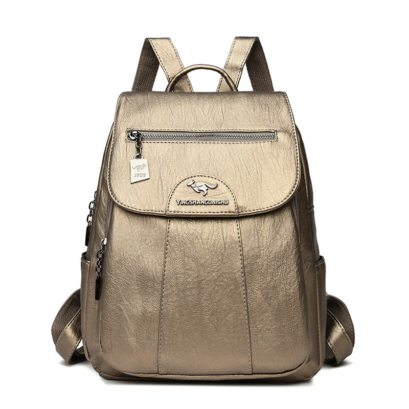 New Women's Backpack Large Capacity Soft Leather Travel Bag Fashion Student Anti-theft Imitation Sheepskin Backpack